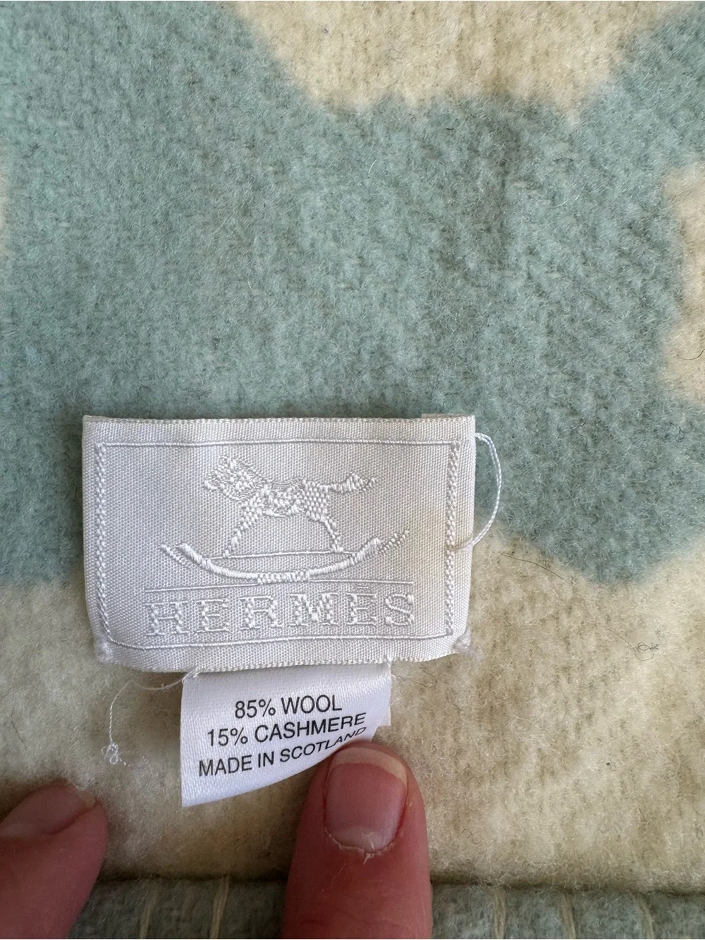 Hermes wool and cashmere baby/throw blanket. Blue and cream check. Authentic